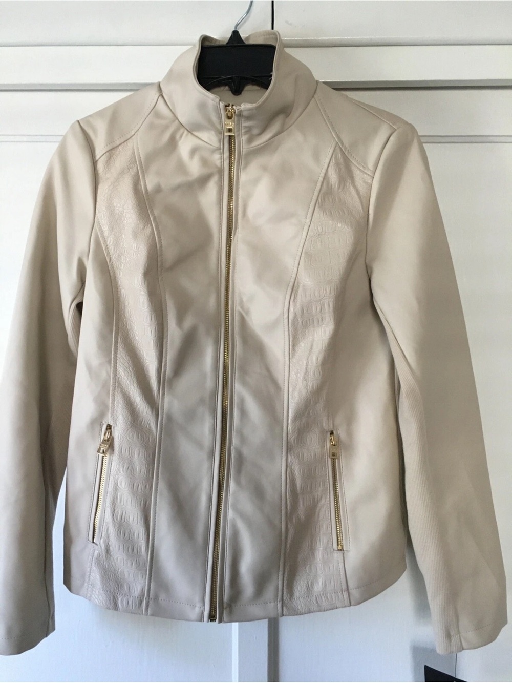 Marc New York Cream Zip-Front Faux Leather Jacket Sz XS